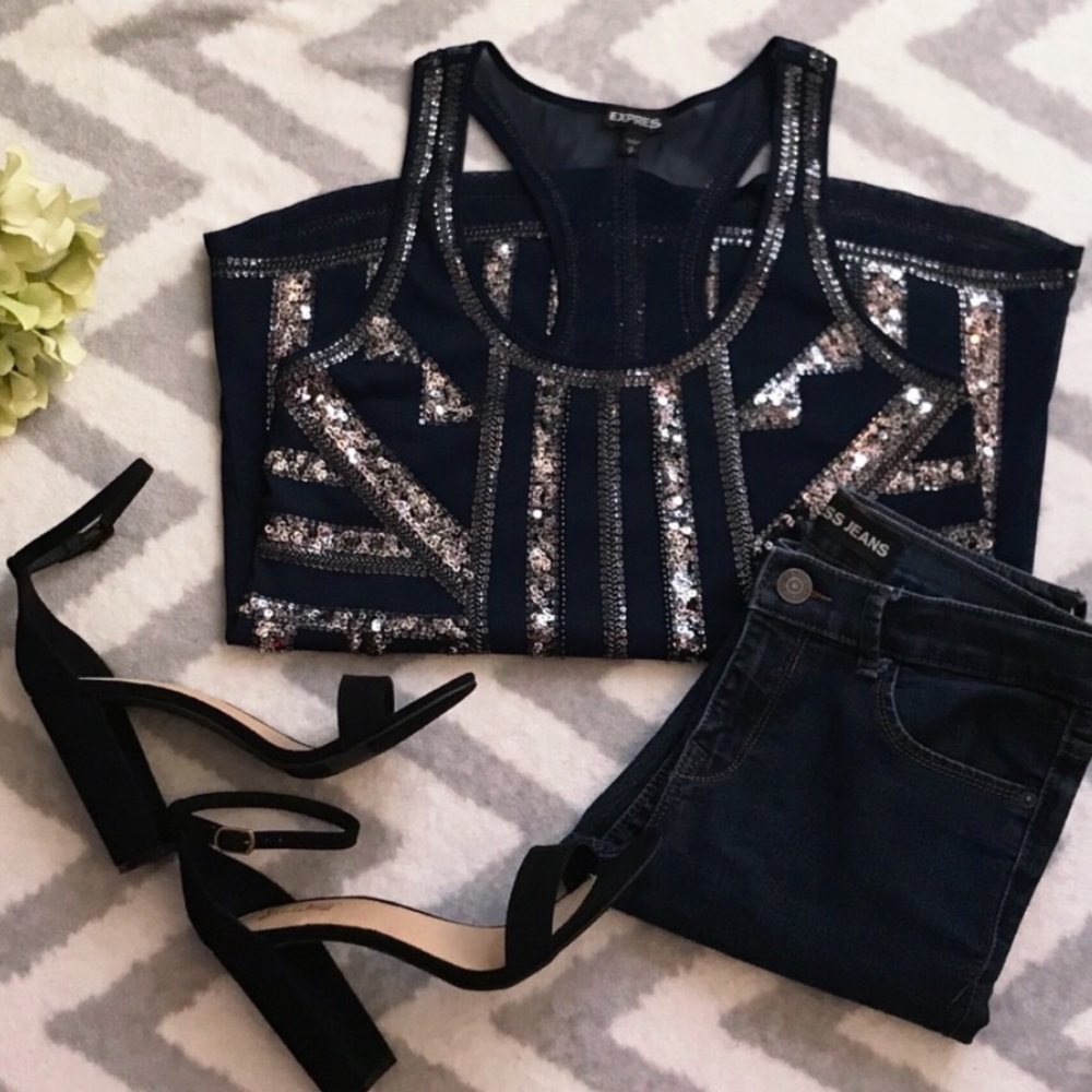 Express Navy blue sequined top